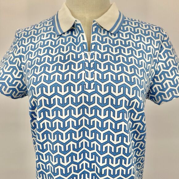 J.McLaughlin Montclair Polo Dress S Catalina Cloth Blue Geo Shift Zip Collar - Picture 3 of 12